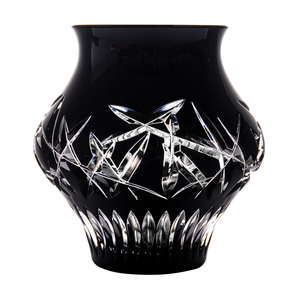 Waterford Fleurology Cleo Black Vase With Gold Rim 7.1 in