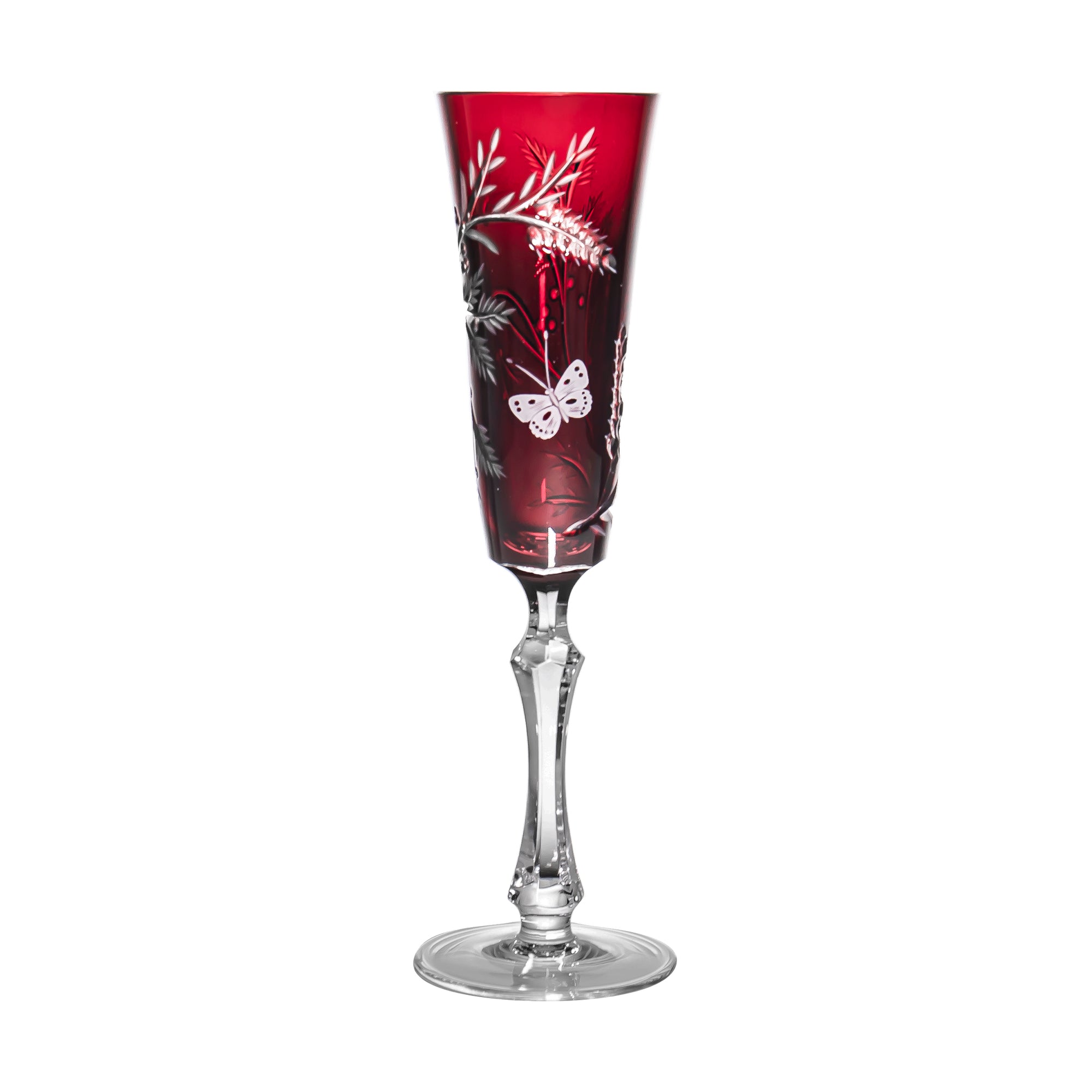 Butterfly Ruby Red Champagne Flute