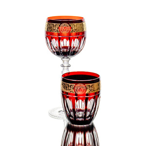 Set of Versace Gala Prestige Medusa Ruby Red Water Goblet &amp; Old Fashioned