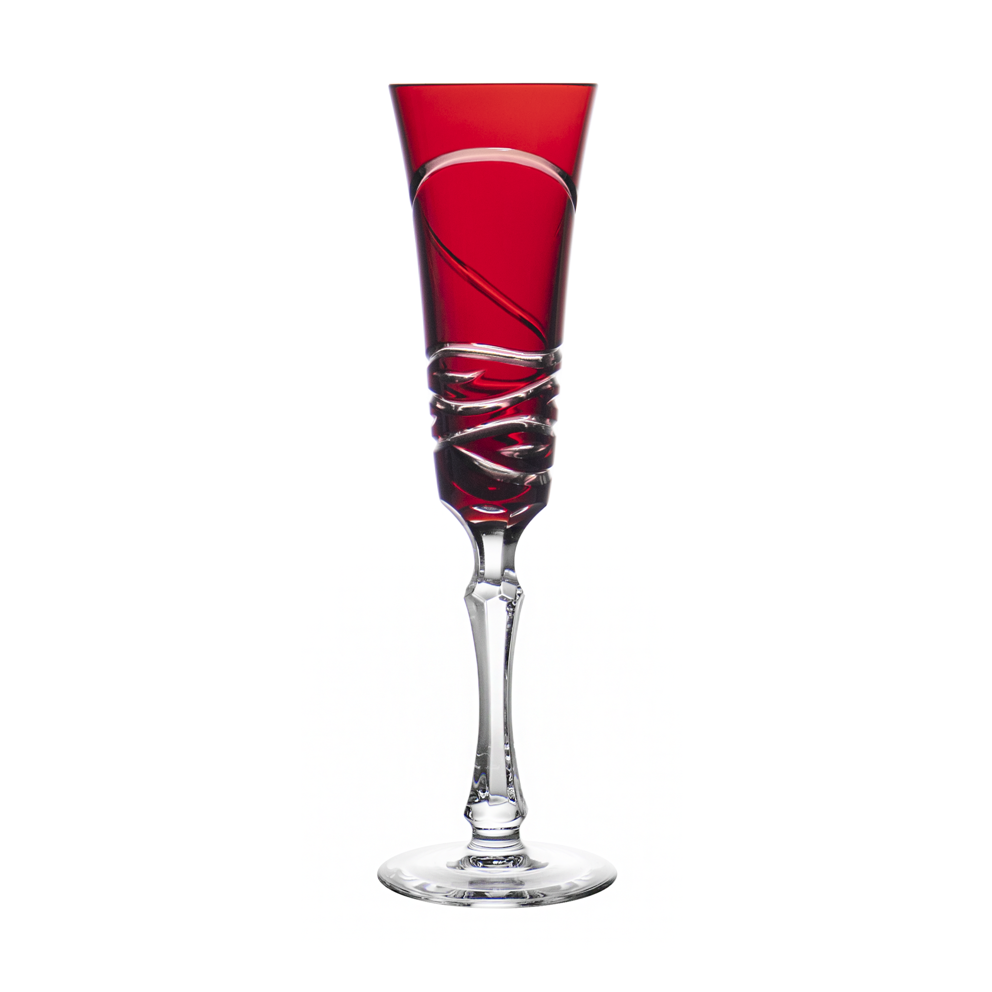 Birks Crystal Silver Ribbon Ruby Red Champagne Flute