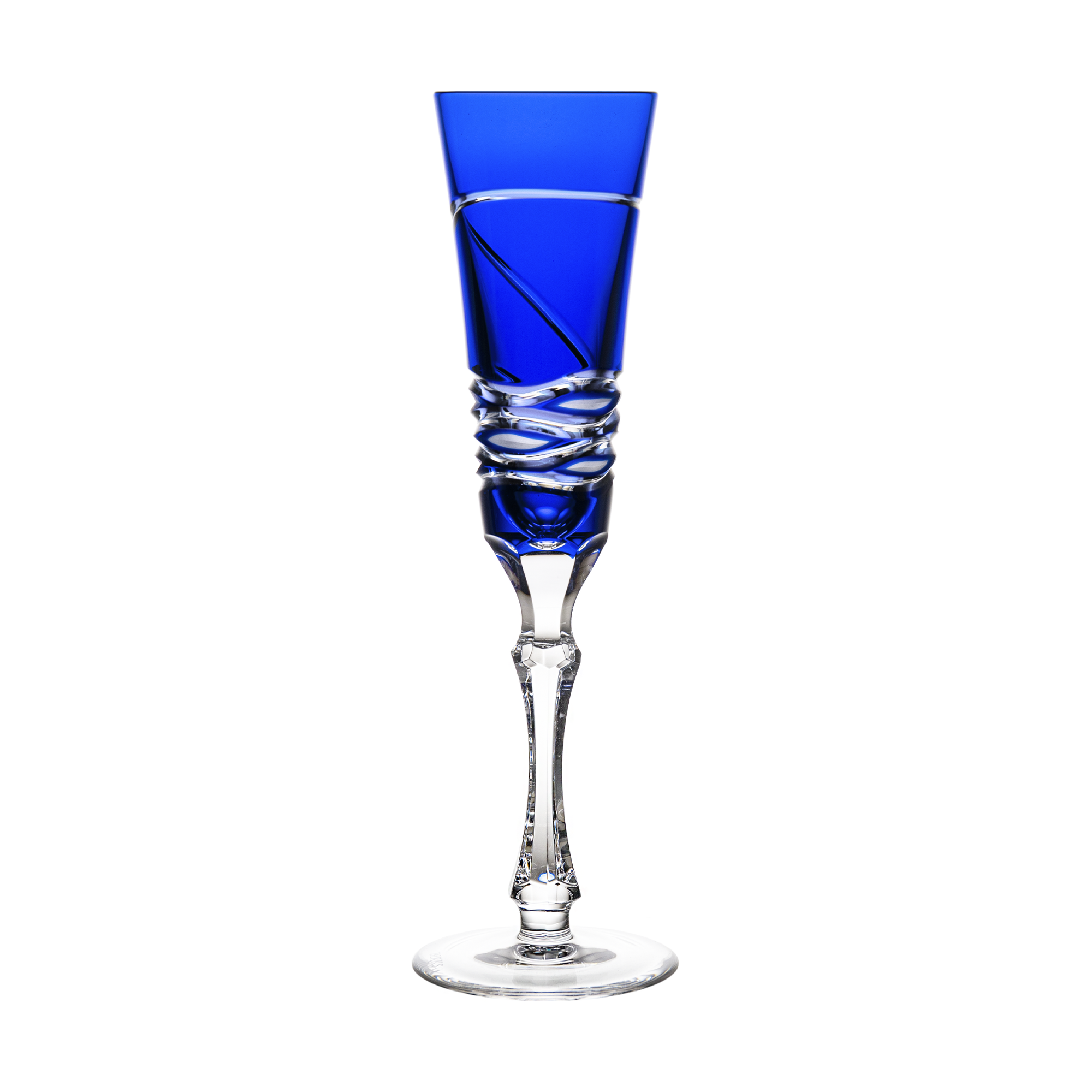 Birks Crystal Silver Ribbon Blue Champagne Flute