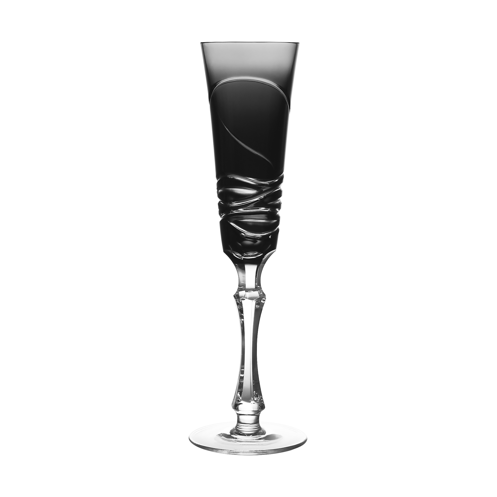 Birks Crystal Silver Ribbon Grey Champagne Flute