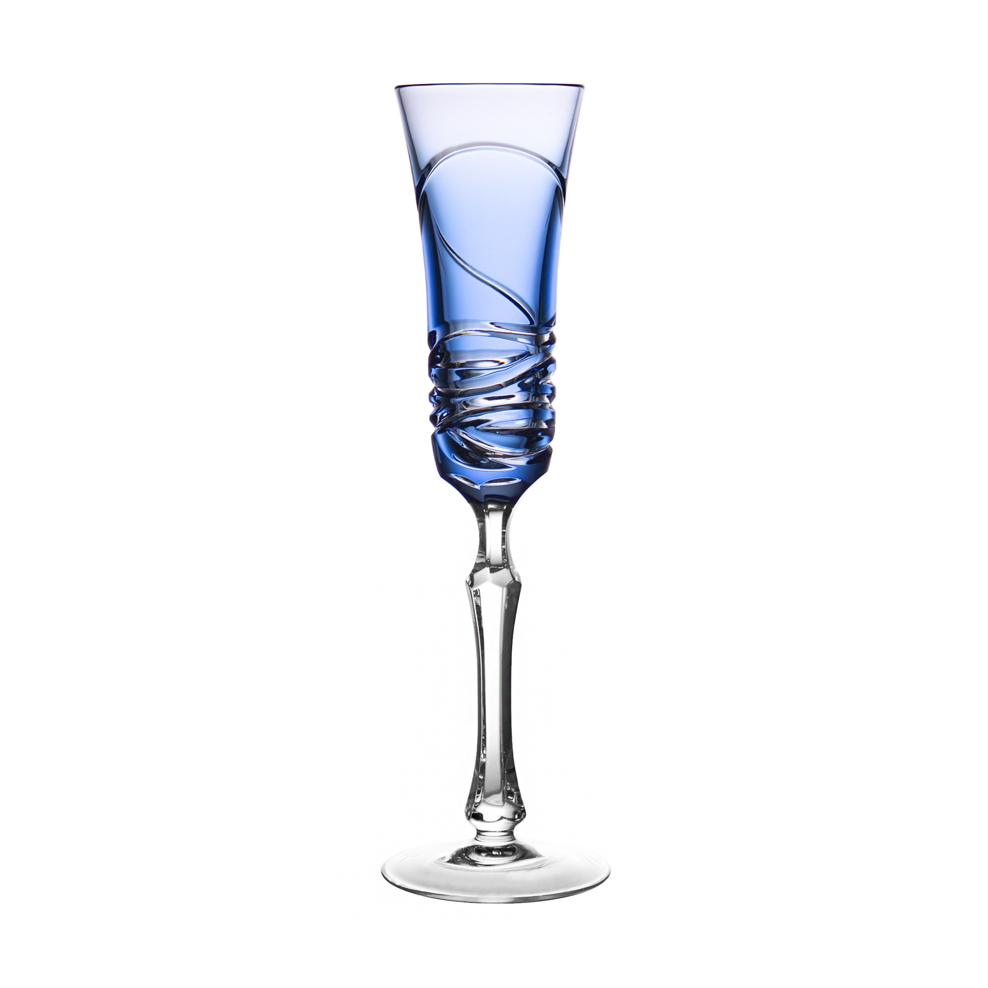 Birks Crystal Silver Ribbon Light Blue Champagne Flute