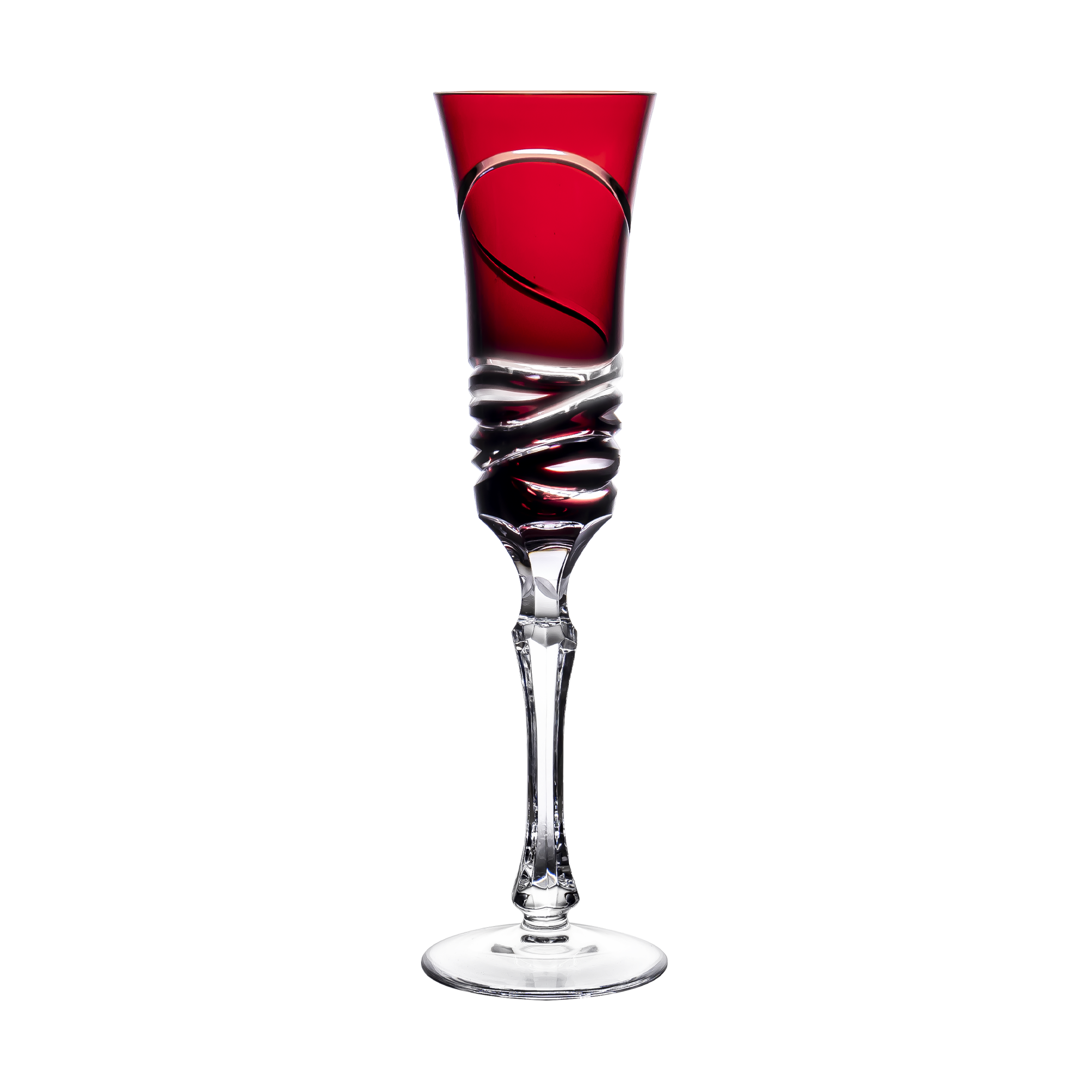 Birks Crystal Silver Ribbon Ruby Red Champagne Flute