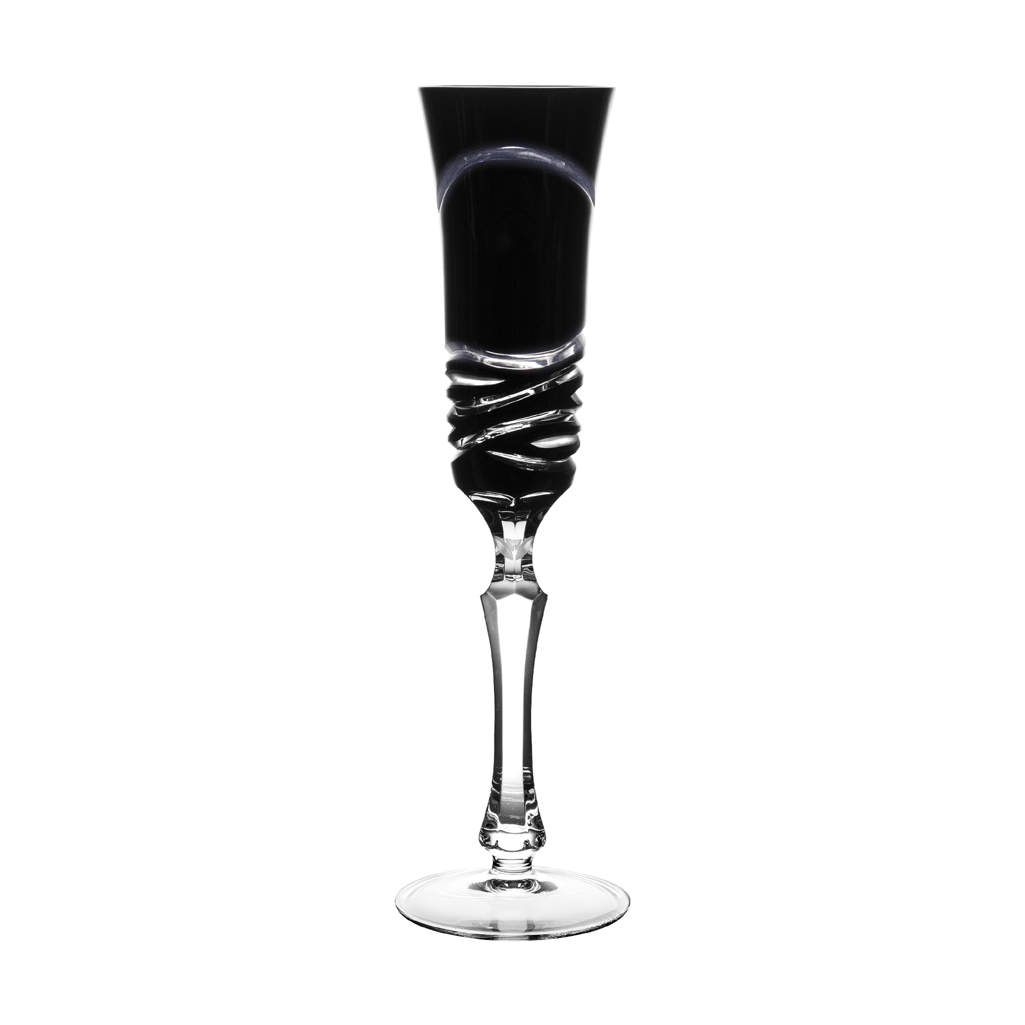 Birks Crystal Silver Ribbon Black Champagne Flute