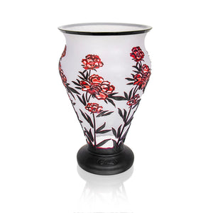 Ajka Crystal Peony Double Cased Ruby Red and White Vase 13.8 in