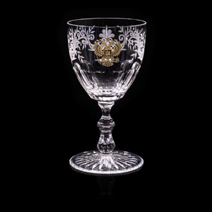 Ajka Crystal Double-Headed Eagle Goblet with Golden Emblem