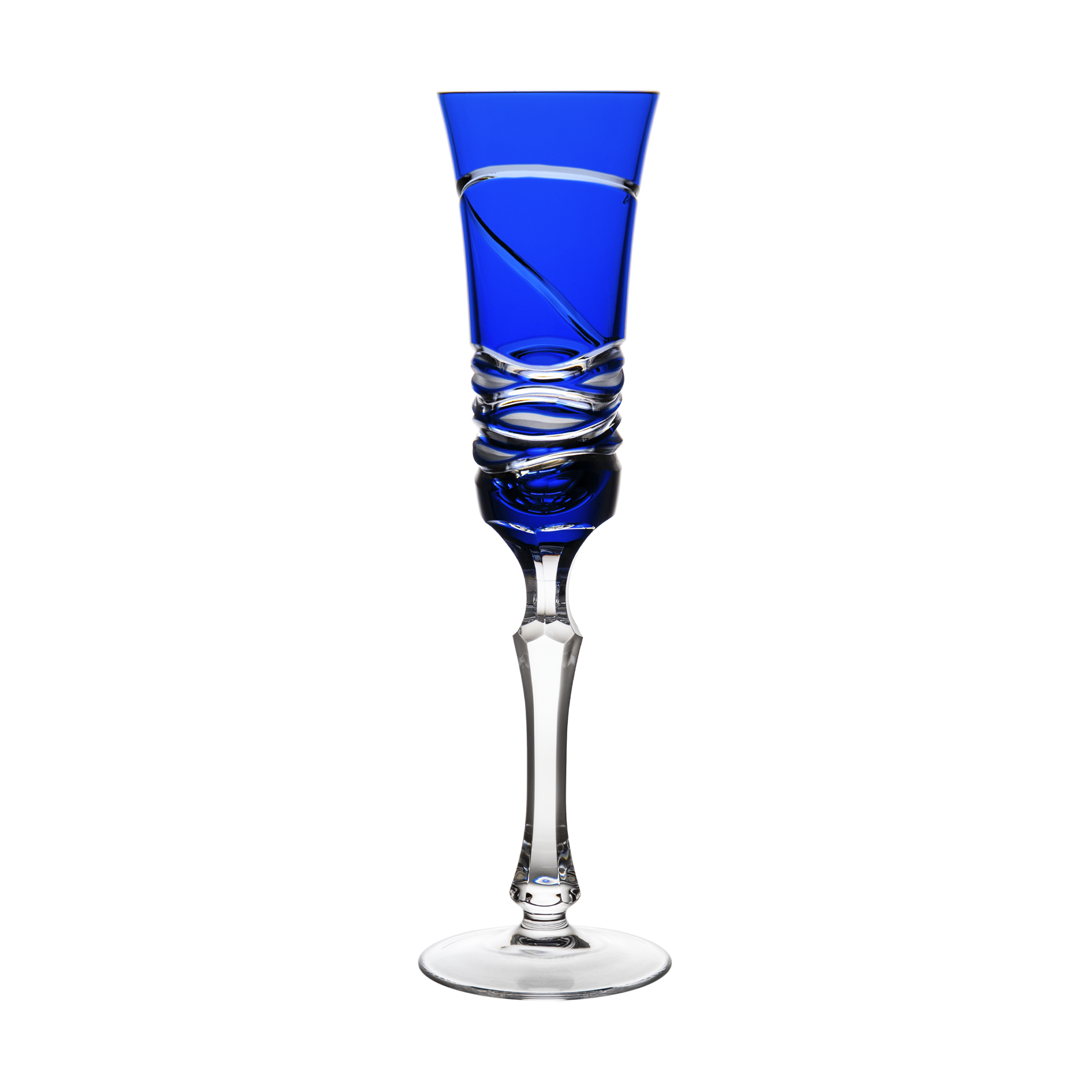 Birks Crystal Silver Ribbon Blue Champagne Flute