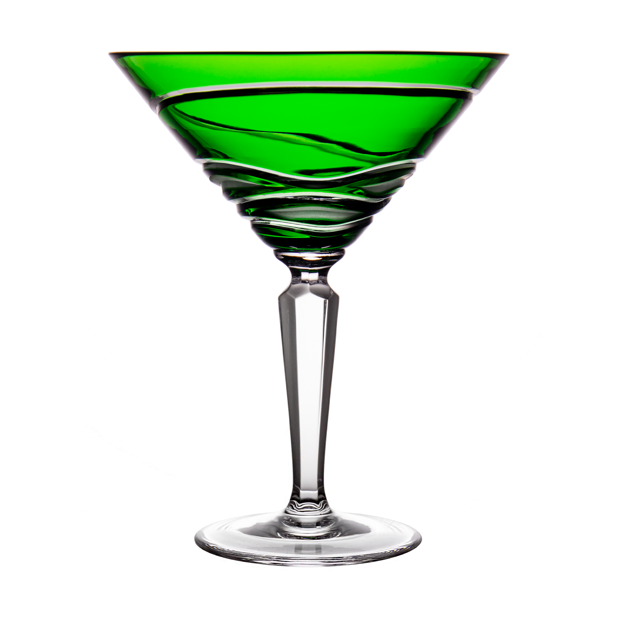 Birks Crystal Silver Ribbon Green Martini Glass