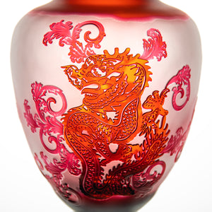 Chinese Dragon Ruby Red Vase 13.4 in