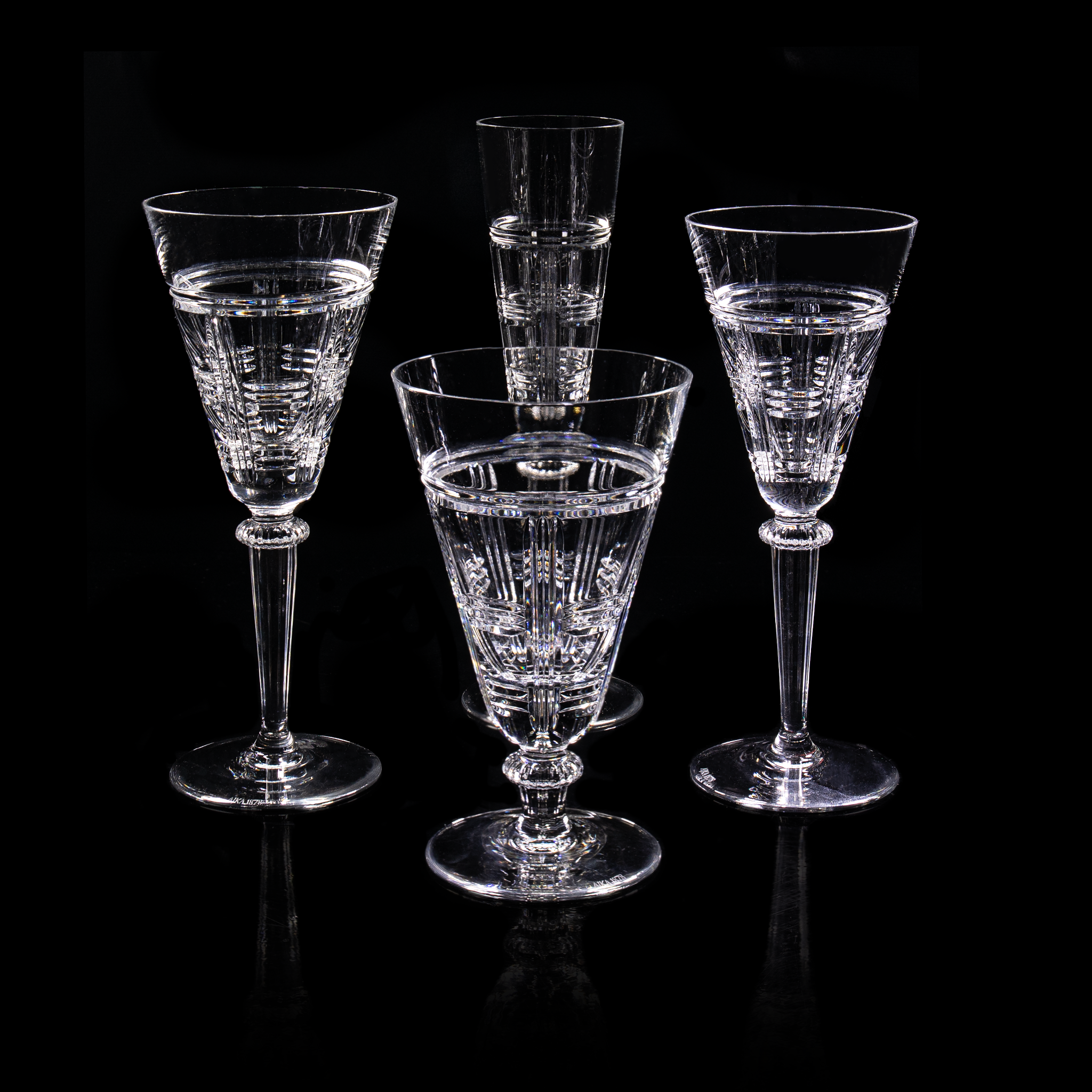 Ajka Crystal Glen Plaid Stemware Collection of 4