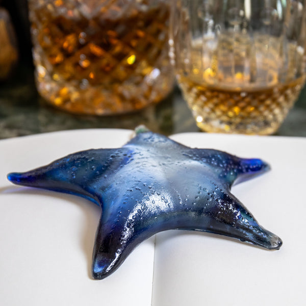 バカラ　希少　クリスタル　ペーパーウェイト　青い星　ヒトデ　オブジェ　置物 バカラ Baccarat フラワー ドーム型 ペーパーウェイト