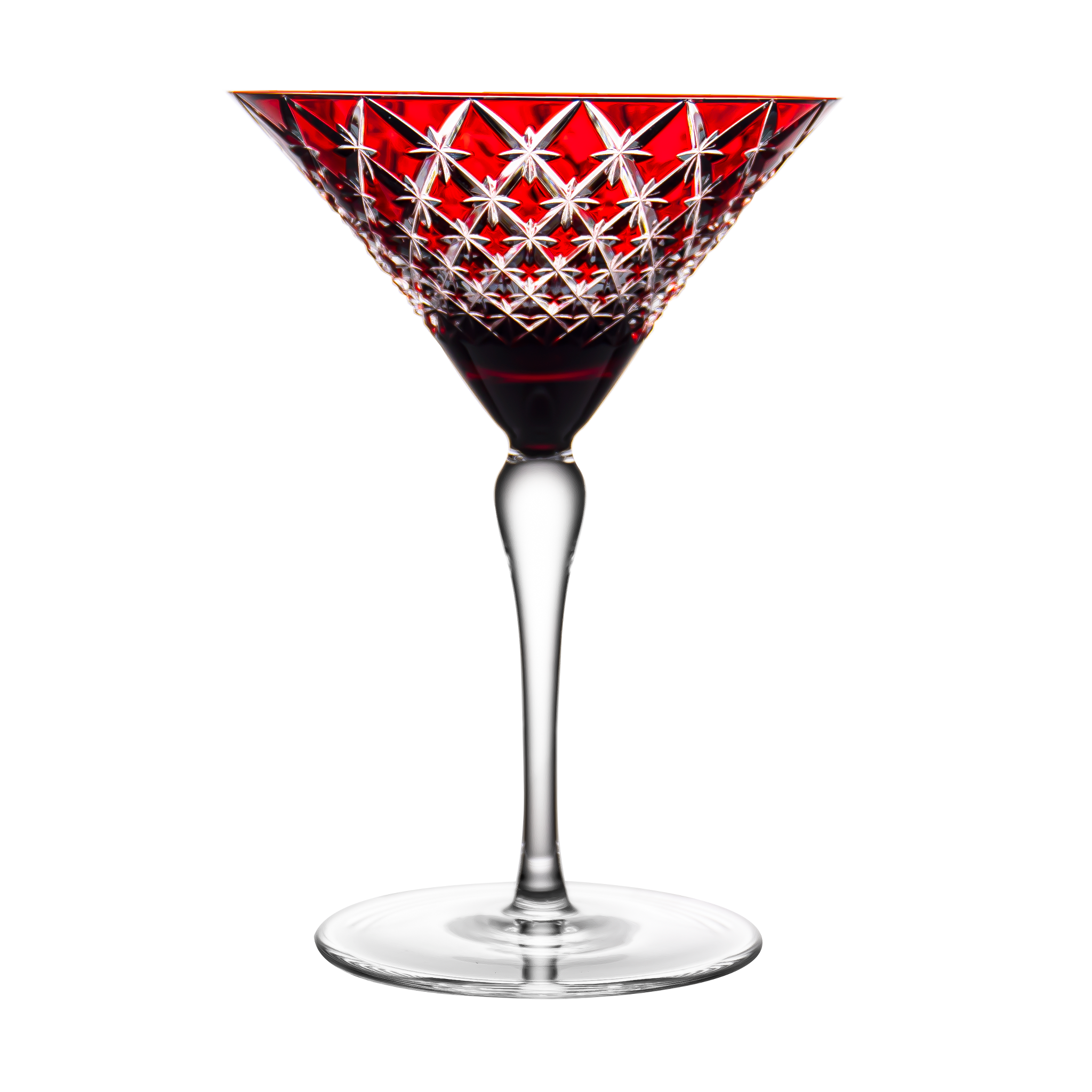 Pair of Tall Red Martini Glasses/red Bowl Clear Stem Cocktail Glasses 